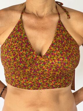 Floral Halter Crop Top in Mustard Yellow